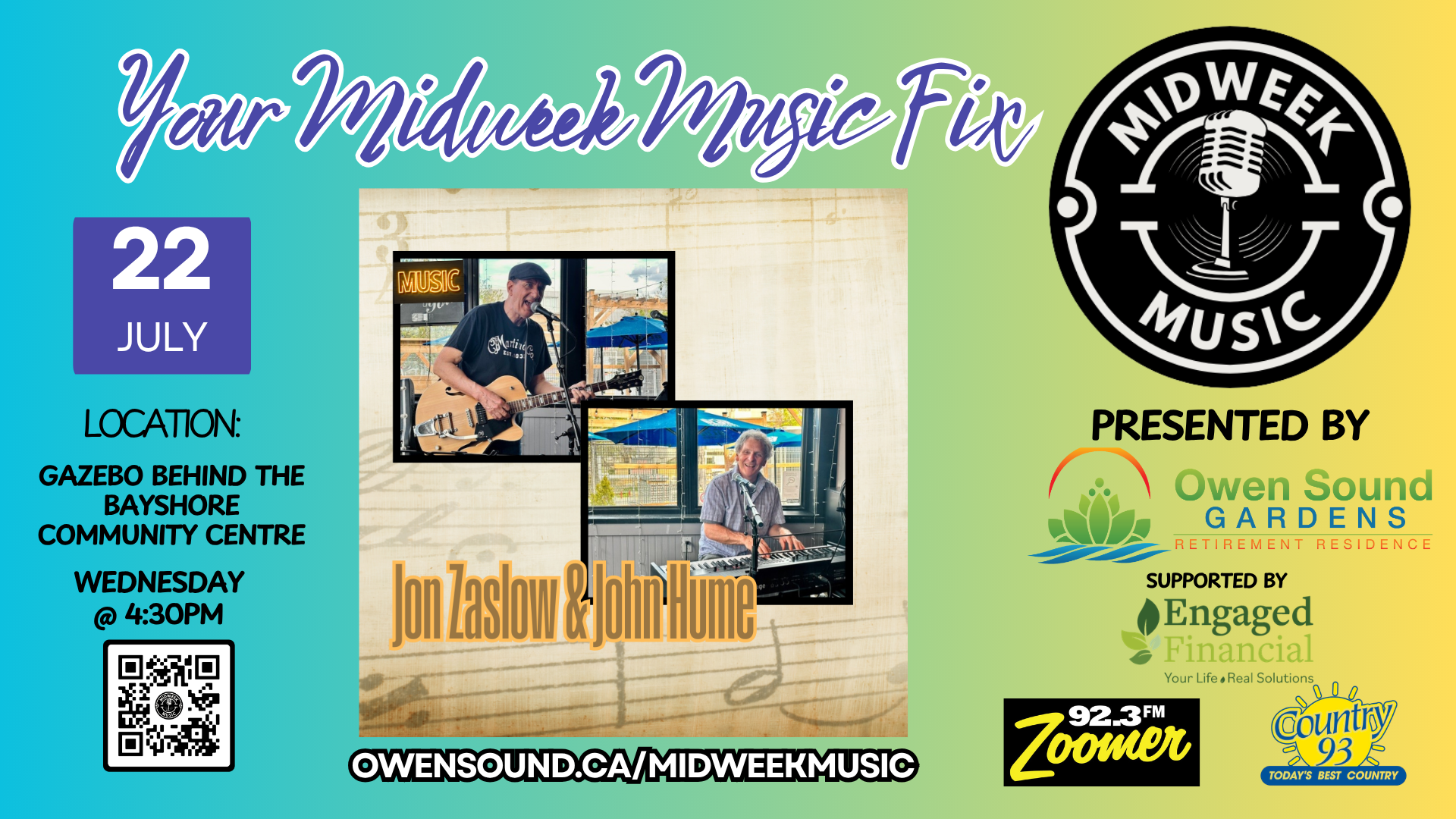 Event image Mid Week Music hosts John Zaslow and John Hume at the Bayshore Gazebo